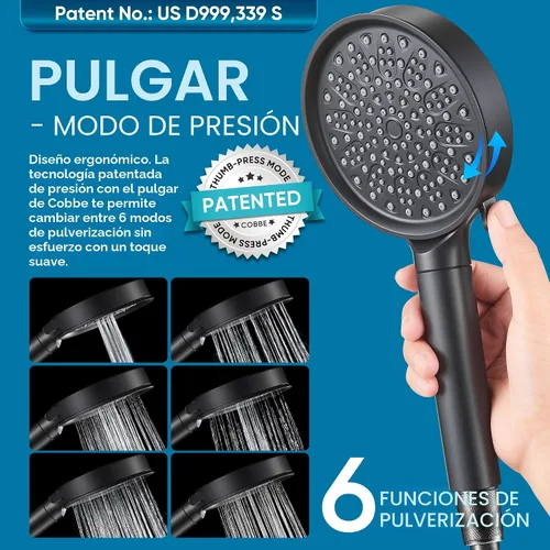 Miniatura 4 de Cobbe Cabezal de ducha filtrado con mano, cabezal de ducha de alta presión con 6 modos de pulverización con filtros, suavizador de agua filtra Negro