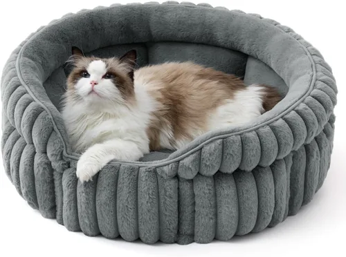 Miniatura 14 de Bedsure ComfyFleece™ - Cama para gatos, lavable y redonda para mascotas para gatos de interior, cama de pana súper suave con parte inferior