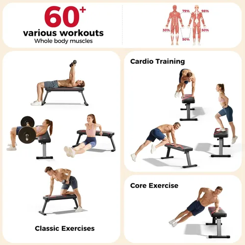 Miniatura 7 de FLYBIRD Foldable Flat Weight Bench for Home Gym, 600/1000 lbs Capacity with Dual Locking for Strength Training, Easy Setup & Storage for Small