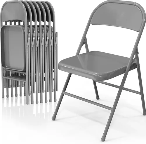 Miniatura 17 de VINGLI Sillas plegables con marco de metal de acero, capacidad de 350 libras, duraderas, portátiles y versátiles para uso en interiores y Negro