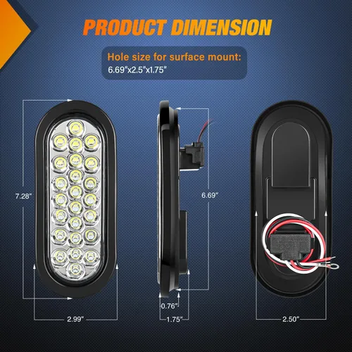 Miniatura 2 de Nilight 2 luces LED de 15 cm, ovaladas, para luz trasera de remolque, 24 LED, luces de respaldo y marcha atrás con ojales de montaje al ras, 2 luces