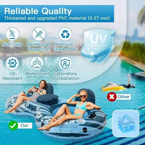 Miniatura 8 de River Tubes for Floating Heavy Duty Inflatable Floating Lounger Premium River Water Rafts Pool Float with Cup Holder Above Lake for Adults