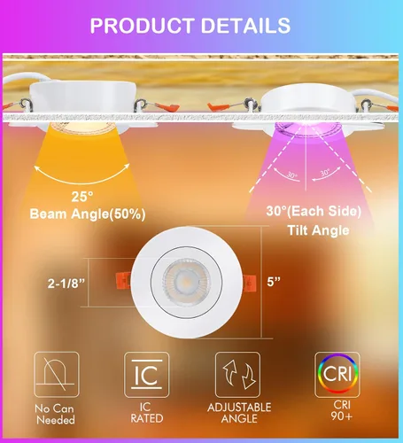 Miniatura 5 de CLOUDY BAY Luz empotrable LED inteligente de 4 pulgadas, iluminación empotrada que cambia de color, compatible con Alexa y Google Home Assistant