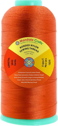 Miniatura 196 de Mandala Crafts - Hilo de nailon para coser cuero, tapicería, mezclilla y para trenzar el pelo; resistente, 1500 yardas, tamaño 69 T70 Marrón