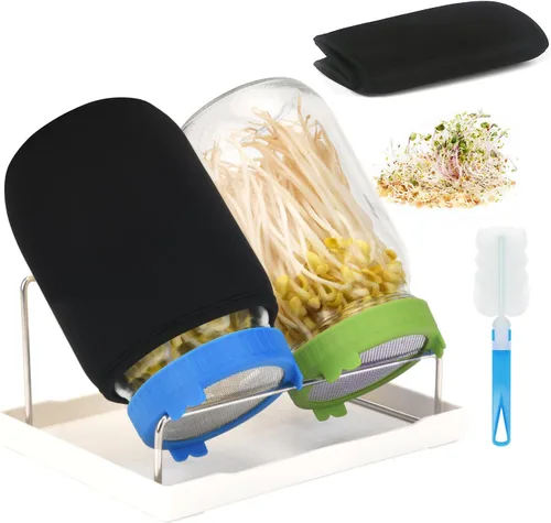 Miniatura 19 de [Tamaño grande] Kit de germinación de 68 onzas, 2 kits de tarros de germinación, tarros de boca ancha con tapa de brote de pantalla de acero