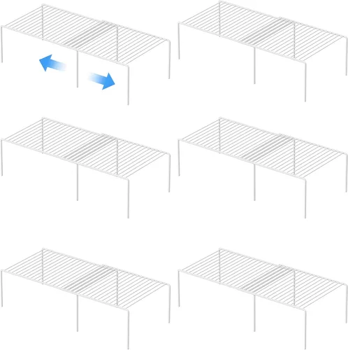 Miniatura 16 de Juego de 2 estantes expandibles ajustables para gabinete de cocina, estantes de almacenamiento de despensa de alambre de metal, organizador