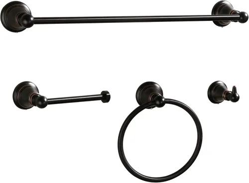 Miniatura 3 de F-080-NB - Juego de accesorios de baño de 4 piezas con toallero de 18 pulgadas, anillo para toallero, soporte para papel, gancho para bata, bronce