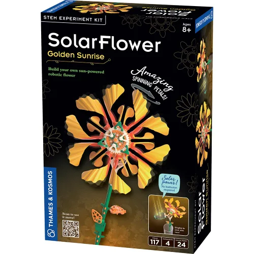 Thames & Kosmos SolarFlower Golden Sunrise STEM Kit | Construye una flor motorizada con energía solar con pétalos de colores, regalo educativo para