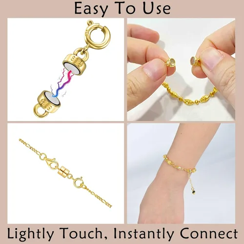 Miniatura 4 de OHINGLT Clavos Magnéticos de Collar de Plata de Ley 925 Baño de Oro Rosa y Conectores de Cierre, Convertidor de Clavo de Pulsera de Oro y Plata