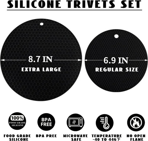 Miniatura 8 de Paquete de 4 salvamanteles de silicona, de 7 pulgadas y 9 pulgadas, almohadillas flexibles resistentes al calor de silicona, soportes para ollas 03