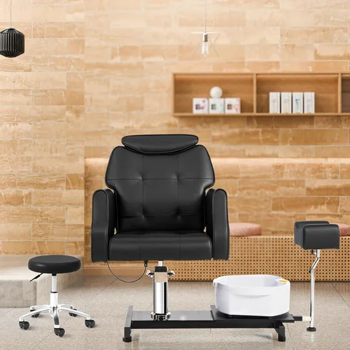 Miniatura 8 de OmySalon Silla de pedicura con taburete y baño de pies de masaje de burbujas, rotación de 360°, asiento hidráulico ajustable, estación Pedi