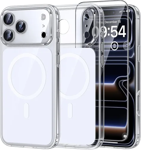 Miniatura 105 de TAURI Funda magnética 2 en 1 transparente para iPhone 14 Pro, compatible con Magsafe [no amarillenta] con protector de pantalla, protección de grado