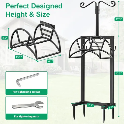 Miniatura 6 de TomCare Soporte de manguera de jardín desmontable de metal para manguera de agua con capacidad para mangueras de 150 pies, soporte para manguera