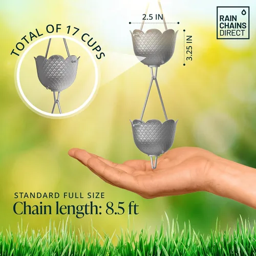 Miniatura 3 de Rain Chains Direct - Cadena de lluvia en forma de piña - 8.5 pies - Aluminio fresado en gris - Cadenas de lluvia premium para canalones