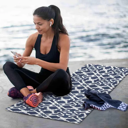 Miniatura 6 de Tapete de yoga con patrón de cuadros oscuros con bolsa incluida, tapete de entrenamiento antideslizante, tapete de yoga de goma de gamuza plegable