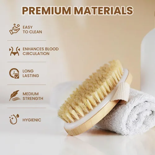 Miniatura 3 de POPCHOSE Cepillo de cepillado en seco para el cuerpo, cepillo exfoliante de cerdas naturales para la piel seca, cepillo corporal para una piel