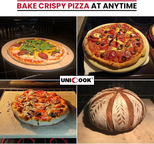 Miniatura 5 de Unicook Piedra grande para pizza para horno y parrilla, piedra de hornear resistente para pan, bandeja de pizza de cordierita resistente a