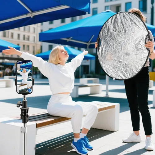 Miniatura 9 de WELLMAKING Reflector de fotografía de 32 pulgadas (31.5 in) plegable 5 en 1 con adaptador de inclinación, soporte portátil blanco y bolsa