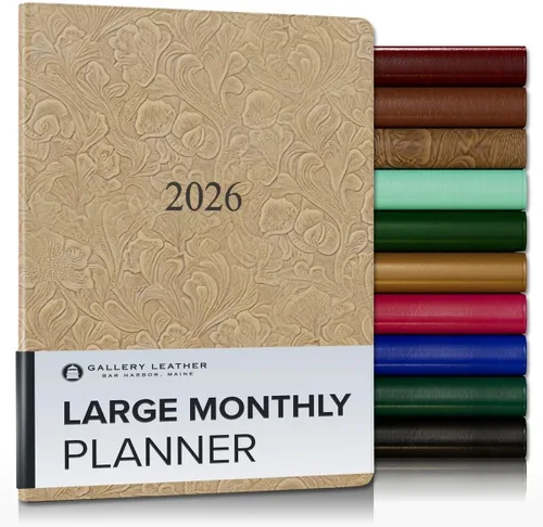 Miniatura 123 de Gallery Leather Agenda Mensual Grande 2025-2026, Elegantemente Encuadernada Planificador de Calendario y Cuaderno con Elegantes Bordes Dorados, 18