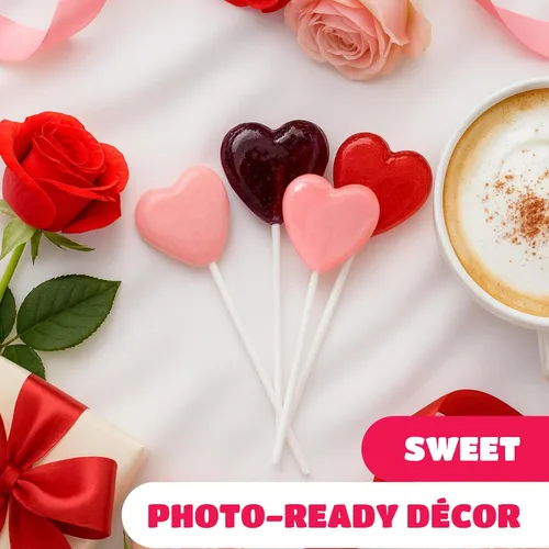 Miniatura 6 de Paletas en forma de corazón, 90 unidades, paquete de 2 libras, caramelos duros envueltos individualmente, sabores surtidos de bayas, dulces