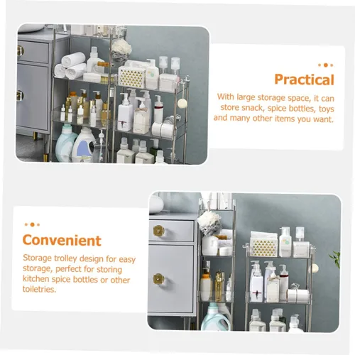 Miniatura 4 de Holibanna Carrito de almacenamiento delgado con ruedas de 3 niveles, estantería móvil, organizador de baño, blanco, transparente, para cocina, baño