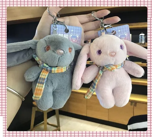 Miniatura 3 de BONICI Chicas y mujeres creativas y bonitas orejas grandes cálida bufanda suave con colgante de conejo llavero llavero de Año Nuevo bolso de mano