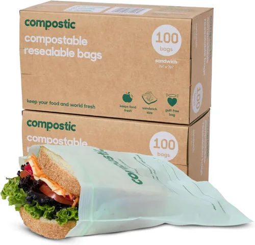 Miniatura 15 de Compostic Bolsas compostables para aperitivos, tamaño de aperitivo (60 unidades), paquete de iniciación – Sellado resellable, a base de plantas
