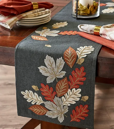 Miniatura 3 de DII Decoración de mesa de otoño bordada para comedor de Acción de Gracias, camino de mesa, 14 x 70 pulgadas, hojas de otoño