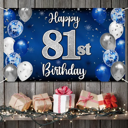 Miniatura 19 de Decoración de feliz cumpleaños 35, globo azul y plateado de 35 años, cartel grande de telón de fondo de cumpleaños, suministros para fiesta de 35th
