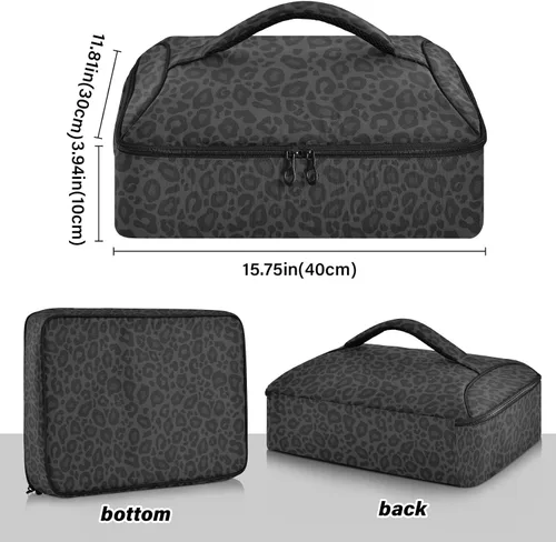 Miniatura 4 de Wamika Bolsa térmica de pizza de guepardo negro, bolsa térmica con aislamiento de leopardo, cazuela para utensilios de cocina para alimentos