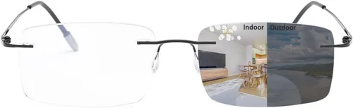 K.LAVER Lentes de lectura bifocales fotocromáticos con bloqueo de luz azul para hombres y mujeres, gafas de sol sin montura de transición