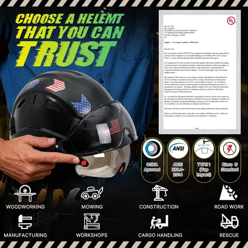 Miniatura 8 de Construction Hard Hats with Clear and Tinted Visor - OSHA Approved ANSI Z89.1 Dual Eye Protection Black Hard Hat with Chin Straps for Men Sombrero