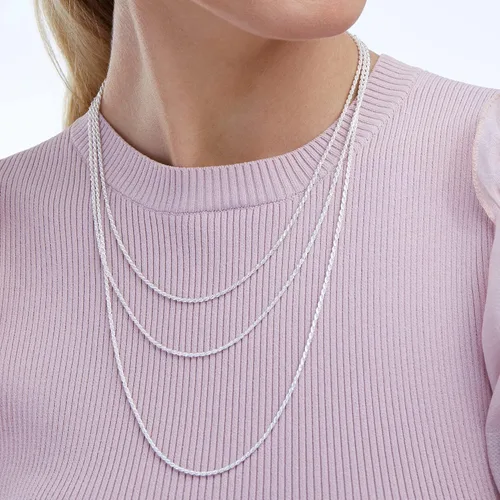 Miniatura 3 de Tienda Essentials Collar de cadena de cuerda de 14 pulgadas con corte de diamante de plata de ley