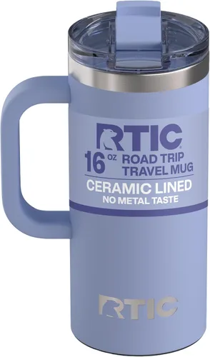 Miniatura 48 de RTIC - Taza de viaje para viajes de 16oz con tapa y asa, forrada en cerámica, aislada, de acero inoxidable, metálica, de doble pared con aislamiento