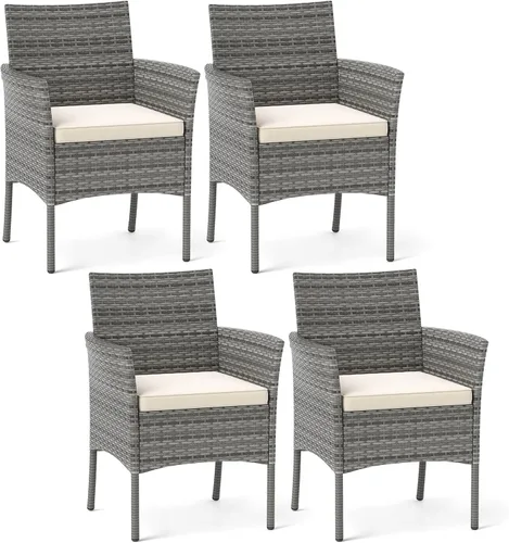 Miniatura 15 de Tangkula Patiojoy - Juego de 4 sillas de comedor para exteriores, de polietileno, resistentes a la intemperie, con cojines extraíbles, para jardín