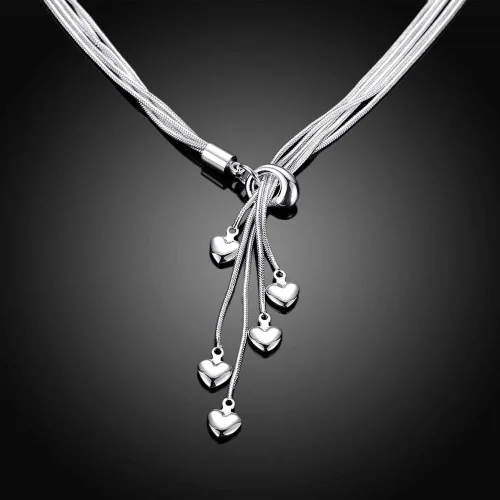 Miniatura 4 de SOSUO - Collar de cinco cadenas de plata de ley 925 con cinco dijes de corazón (18pulgadas, 20 pulgadas, 21.6 pulgadas)
