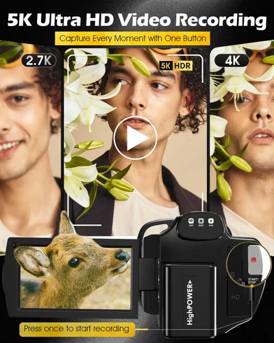 Miniatura 2 de Videocámara de cámara de video 5K, cámara de vlogging WiFi de 64 MP para YouTube con zoom óptico 8X, pantalla táctil IPS de 3.5 pulgadas, visión