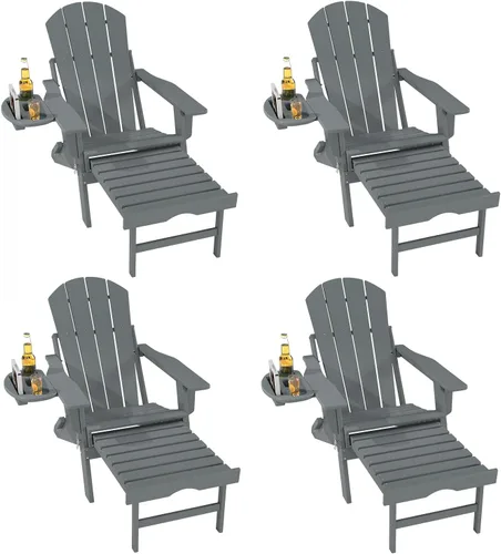 Miniatura 9 de FOOWIN Silla Adirondack plegable ajustable con otomana retráctil, silla Adirondack de polietileno de alta densidad con bandejas 4 en 1, resistente a