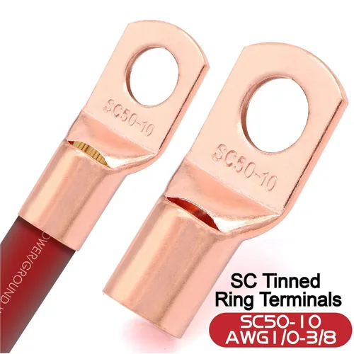 Miniatura 4 de Cable de aluminio revestido de cobre de calibre 0 de 40 pies, cable de batería 1/0, 20 conectores de terminales tipo orejeta con tubo Cable de 40