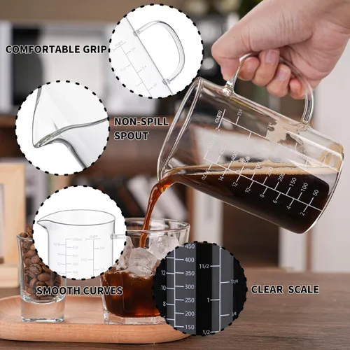 Miniatura 8 de BCnmviku Taza medidora de vidrio de 500ML 2 tazas con asa, vidrio de borosilicato alto tres escalas