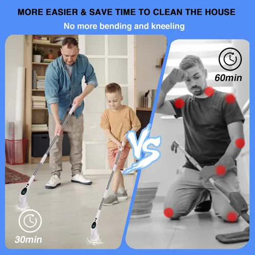 Miniatura 5 de Depurador eléctrico giratorio, limpiador eléctrico inalámbrico para bañera y azulejos con transmisión de voz de 3 velocidades 9 cabezales limpios