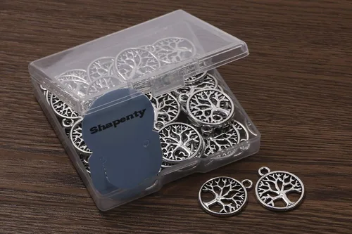 Miniatura 4 de Shapenty Dijes redondos de metal para el árbol de la vida, cuentas a granel, accesorios para hacer manualidades, pulseras, collares, aretes, Plata