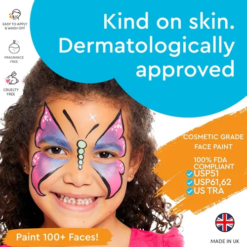 Miniatura 3 de Snazaroo Face Paint Kit Ultimate Party Pack,12-Color Palette with Brush, Sponge, Bio-Glitter and Guide - Non-Toxic, Water-Based, Easy Application