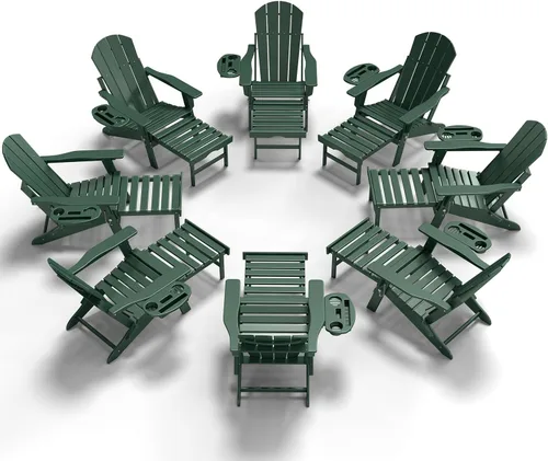 Miniatura 22 de NAVINE Silla Adirondack ajustable con reposapiés retráctil, Silla Adirondack plegable de HDPE con portavasos, Silla Adirondack para todo el tiempo