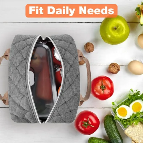 Miniatura 8 de Lekesky Lonchera para mujer, lonchera aislada, bonita bolsa de almuerzo a prueba de fugas para el trabajo de adultos, color gris