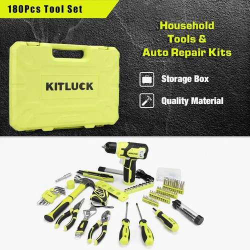 Miniatura 3 de KITLUCK Juego de herramientas eléctricas, kit de 180 piezas para el hogar con taladro de 8V, kit de caja de herramientas portátil