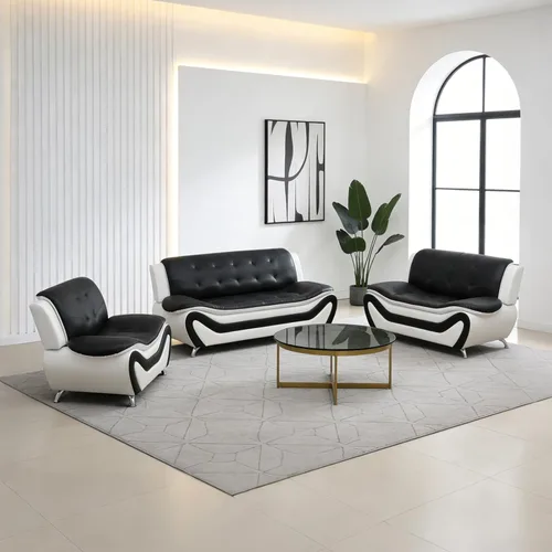 Miniatura 12 de Sofá modular de cuero, muebles de sala de estar, juego de sofá de 3 piezas, sofá modular moderno de piel sintética con patas resistentes para sala