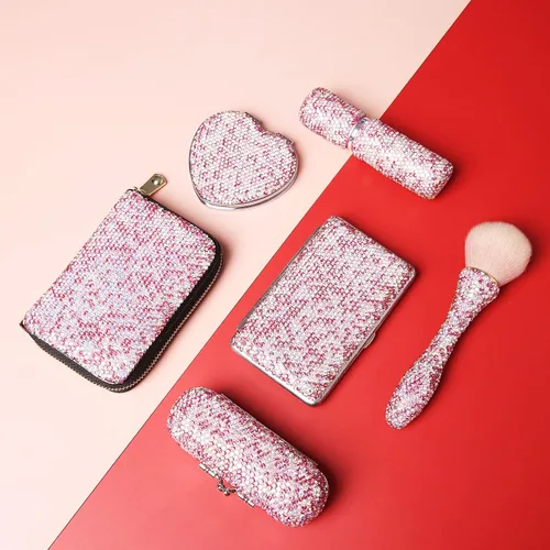 Miniatura 8 de AsAlways Funda con cremallera multicapa con diamantes de imitación RFID, cartera pequeña delgada para mujer, Rosado, Moderno
