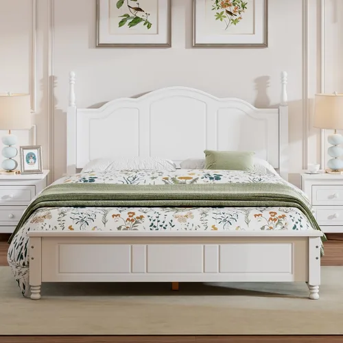 Miniatura 3 de Marco de cama de madera de pino de estilo retro con cabecero, no necesita caja de resortes, nogal oscuro