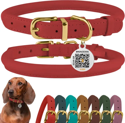 Miniatura 19 de Collar de cuero enrollado, redondo, suave y ajustable con placa de identificación por QR para perro pequeño, mediano y grande, cachorro y gato Rosa